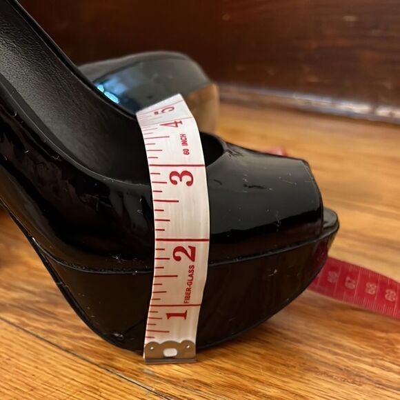 Stuart Weitzman Black Patent Leather Platform Peep Toe Pumps Size 7M - Picture 4 of 11